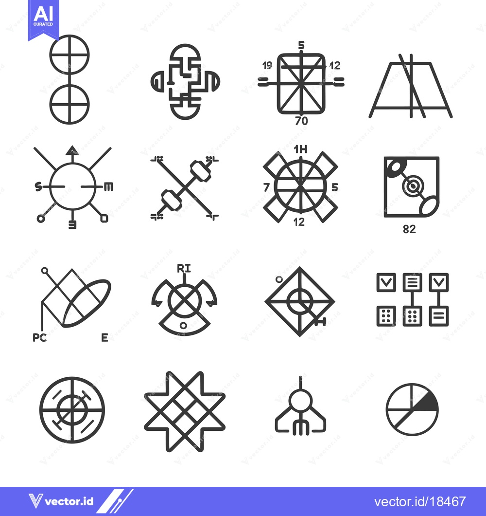 Premium Vector of A Set of Fourteen Geometric Shapes and Symbols in Black and White