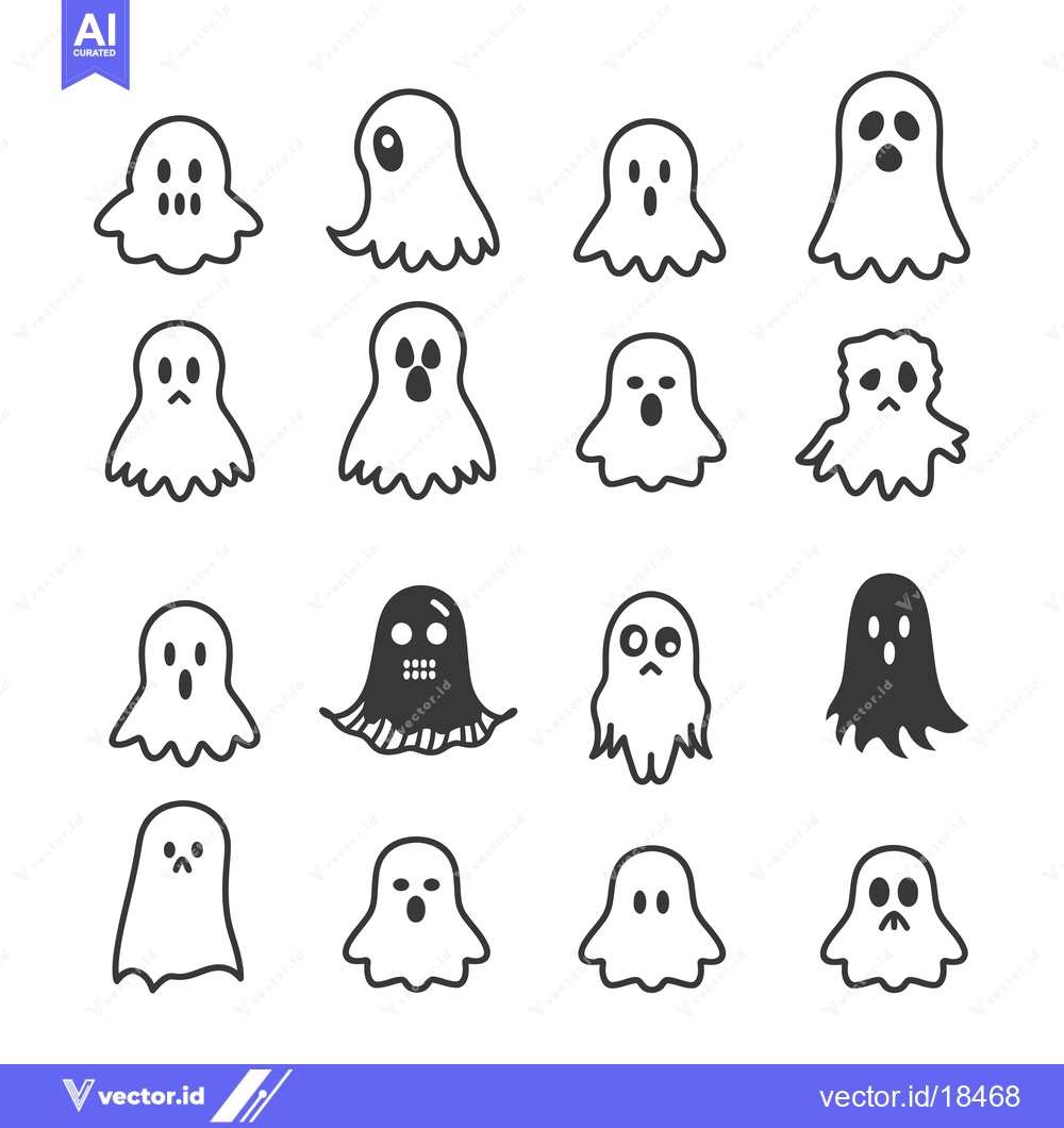 Premium Vector of A Set of Fourteen Halloween Ghost Illustrations