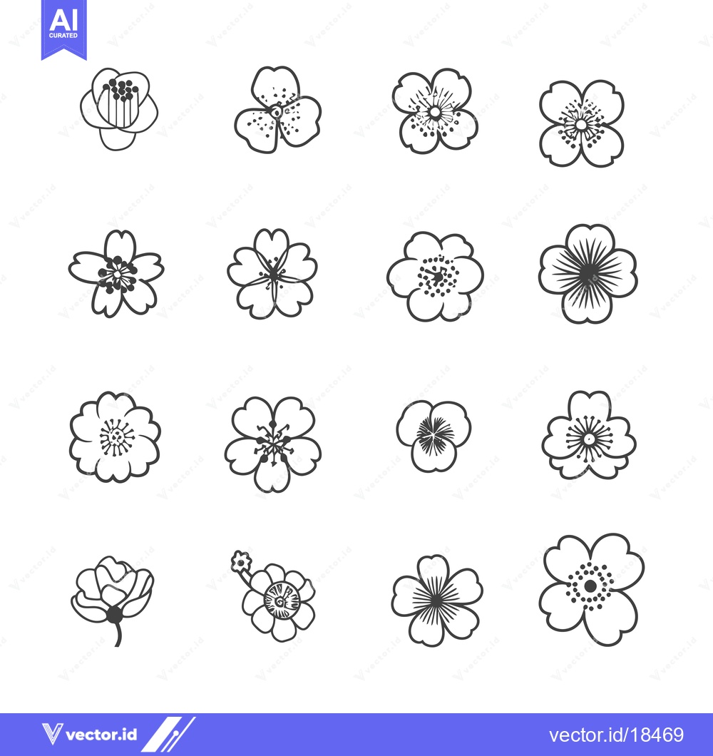 Premium Vector of A Set of Fourteen Hand-Drawn Outline Flower Illustrations