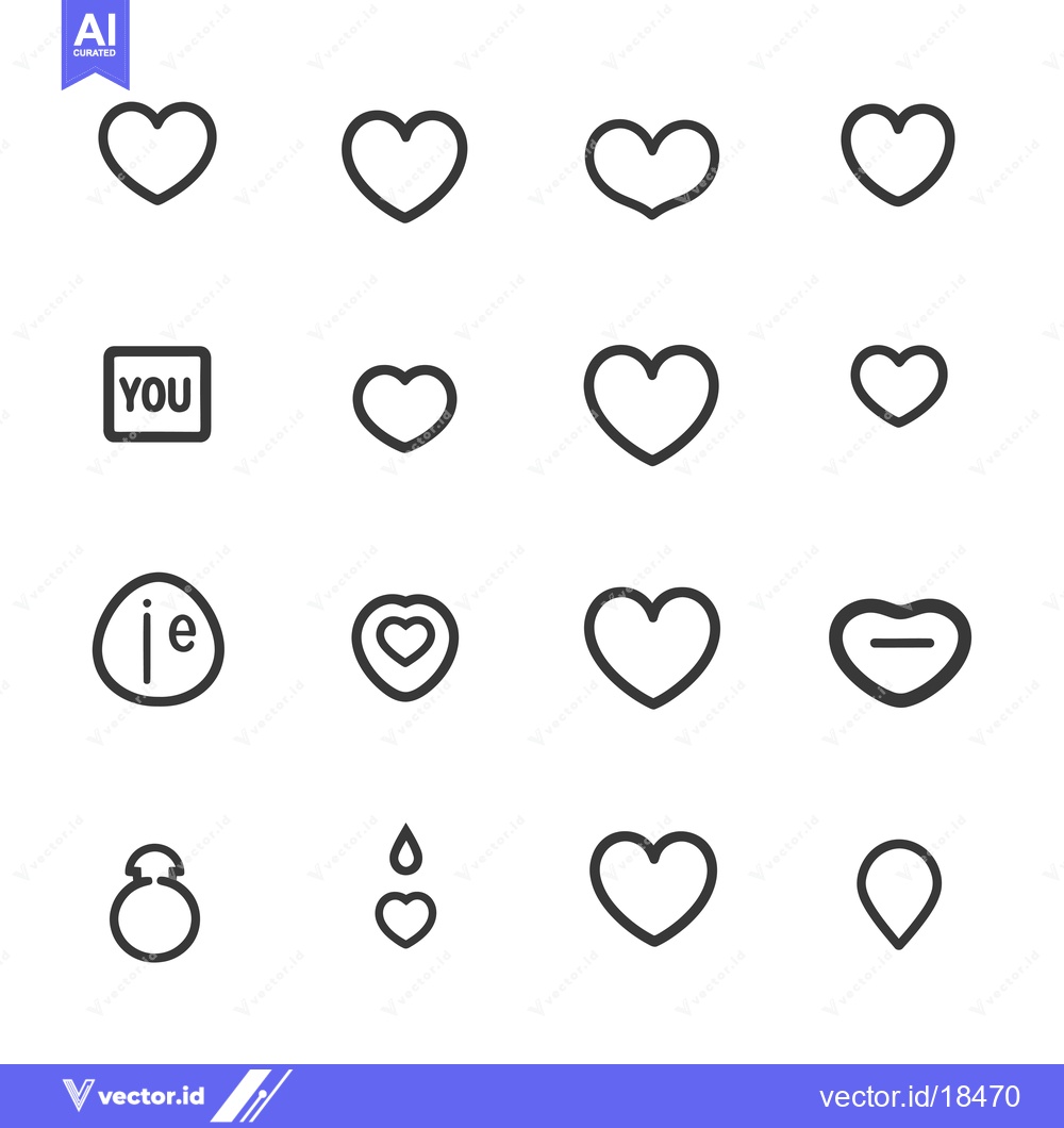Premium Vector of A Set of Fourteen Heart-Shaped Icons with Variations in Design