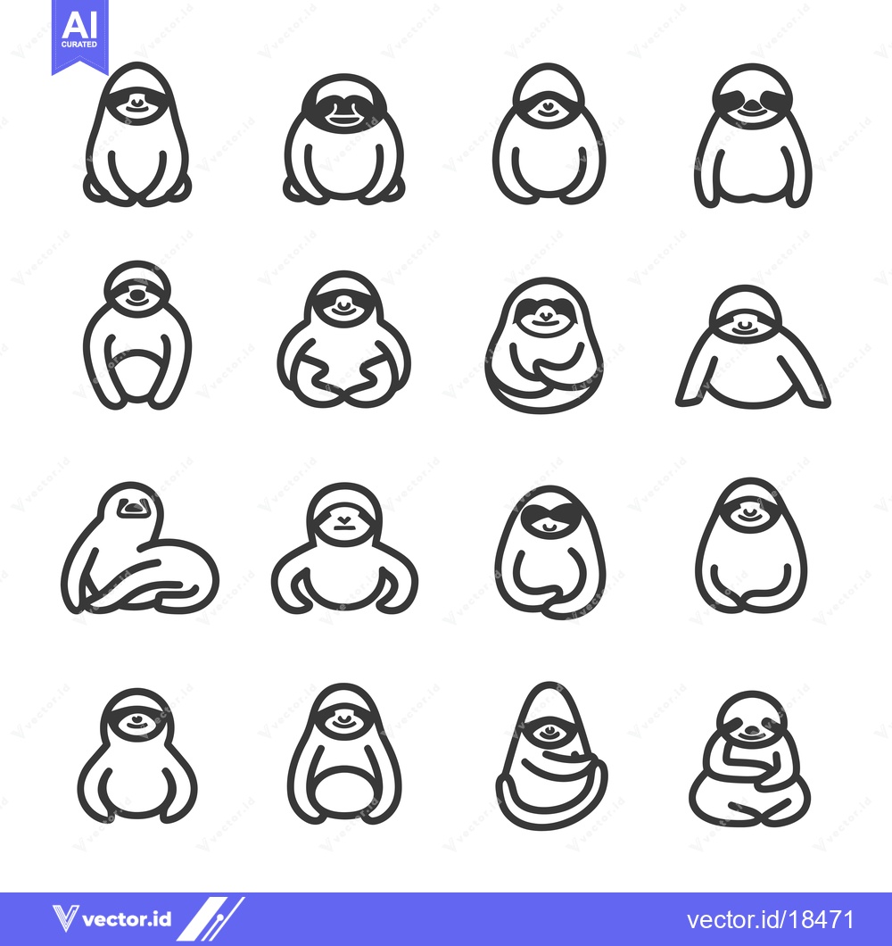 Premium Vector of A Set of Fourteen Line Drawings Depicting Cute Sloths in Various Poses