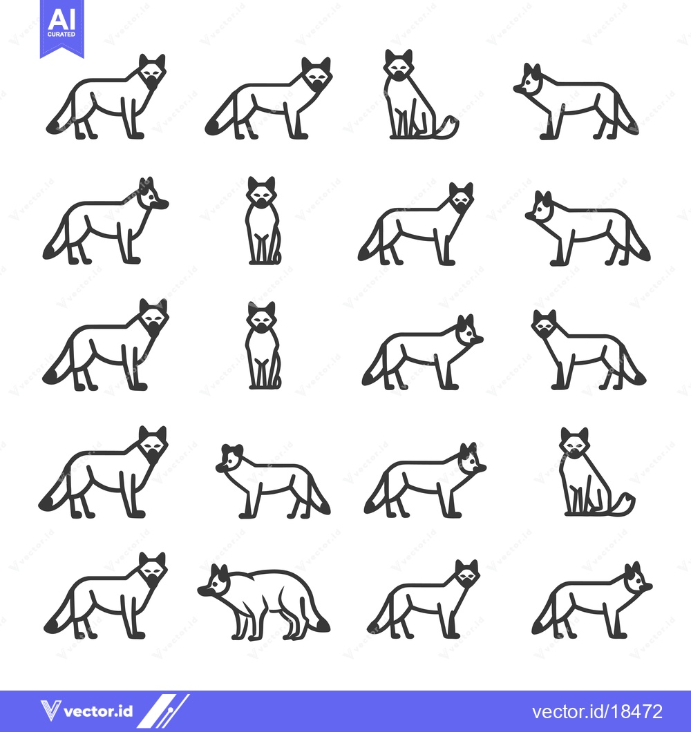 Premium Vector dari A Set of Fourteen Line Drawings of Foxes in Various Poses