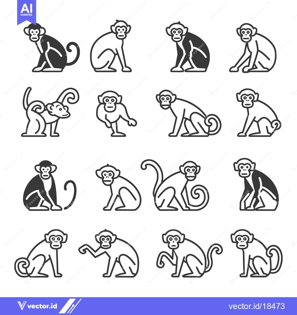 Premium Vector dari A Set of Fourteen Monkey Icons in Various Poses