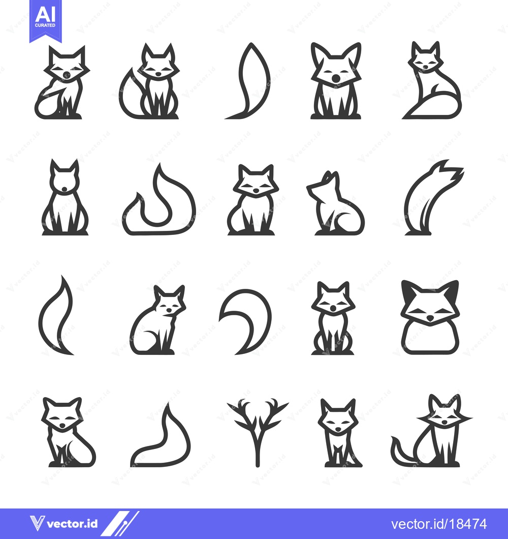 Premium Vector of A Set of Fox Illustrations with Variations on Body and Tail Shapes