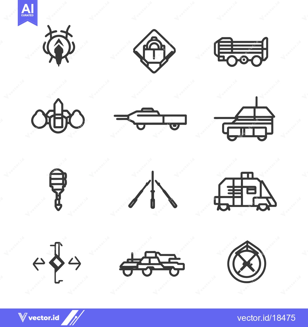 Premium Vector of A Set of Futuristic Vehicle and Weapon Icons in Line Art Style
