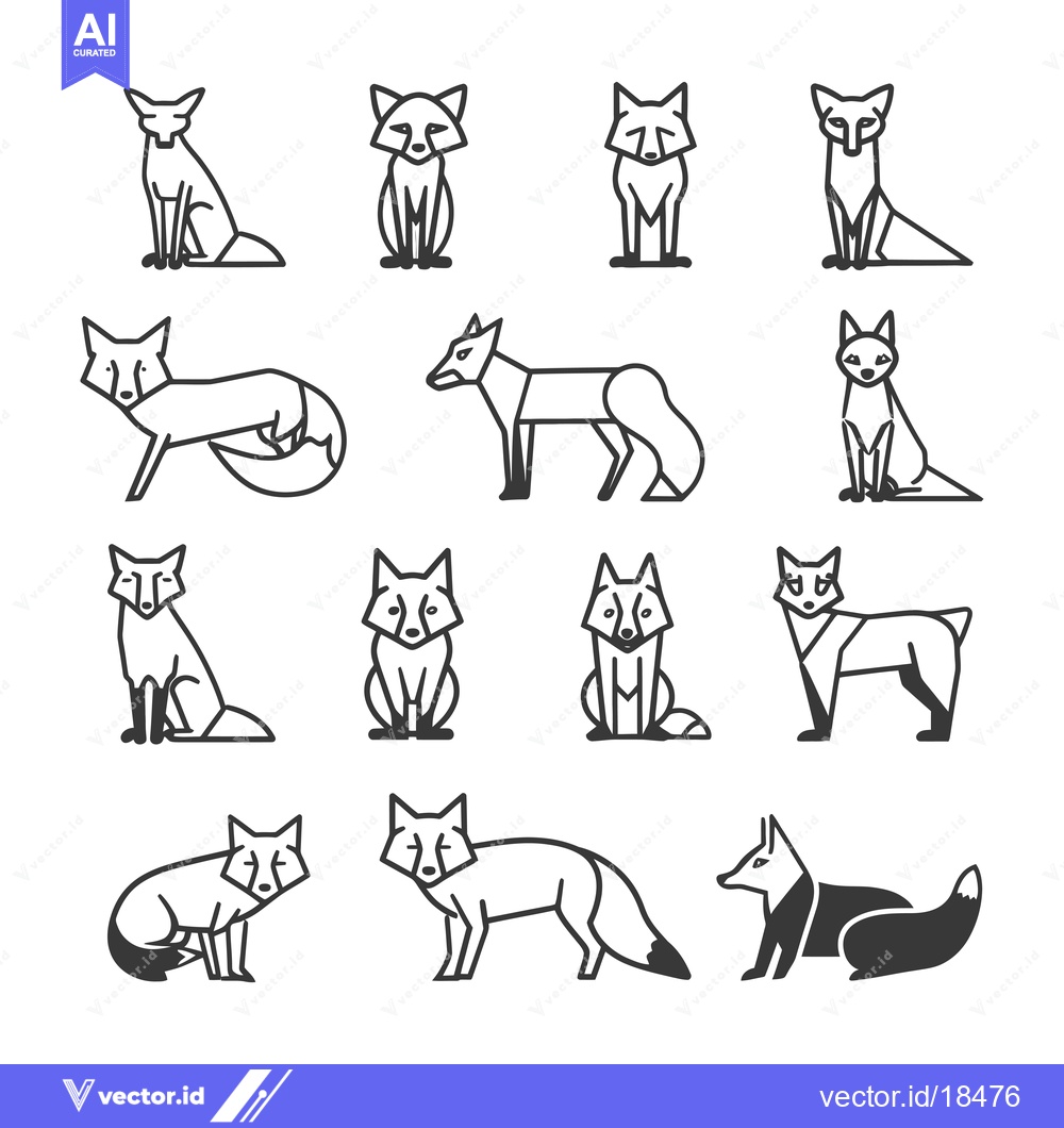 Premium Vector of A Set of Geometric Fox Line Art Illustrations