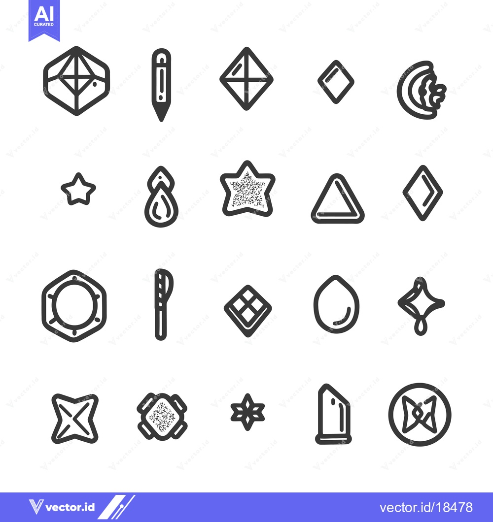Premium Vector of A Set of Geometric Shapes and Symbols in Black Line Art Style