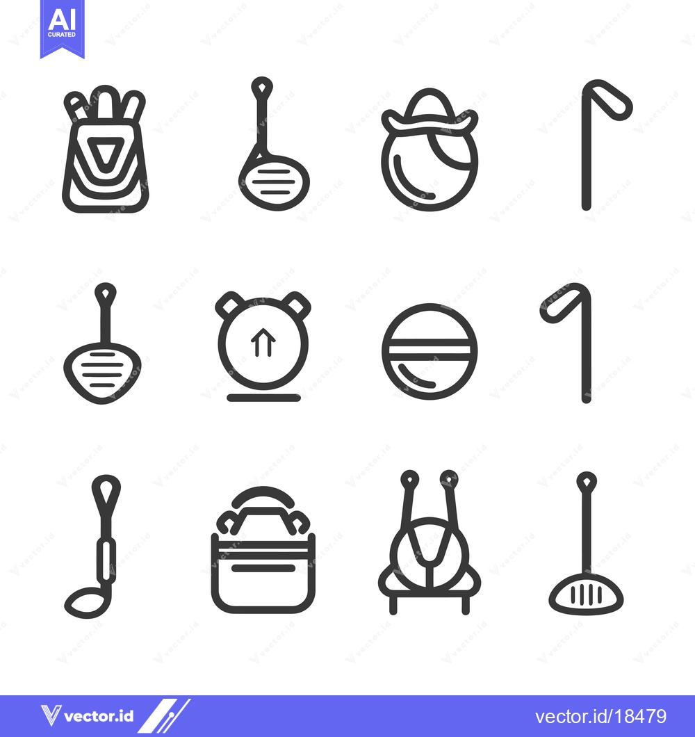 Premium Vector of A Set of Golf Equipment Icons in Outline Style