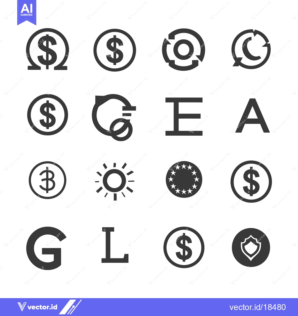 Premium Vector dari A set of grey icons, featuring currency symbols, letters, and other sy