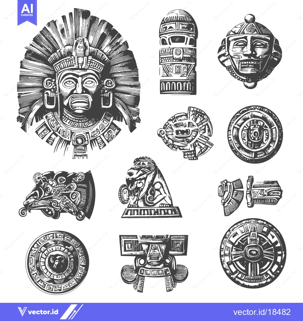 Premium Vector dari A Set of Hand-Drawn Aztec Inspired Ornaments and Designs