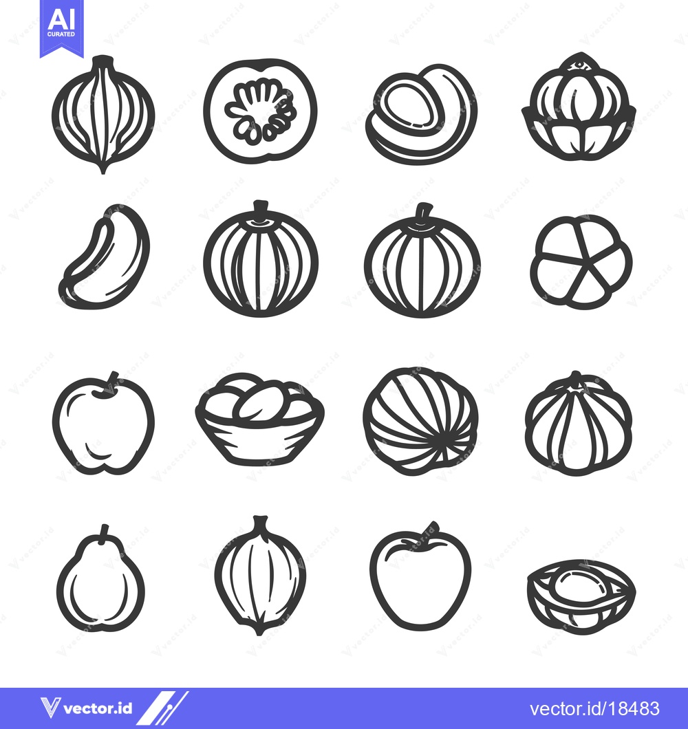 Premium Vector dari A Set of Hand-Drawn Black and White Fruit and Vegetable Icons