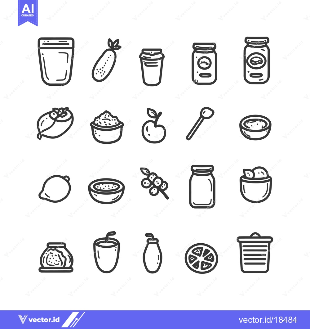 Premium Vector of A Set of Hand-Drawn Black and White Icons of Food and Beverages