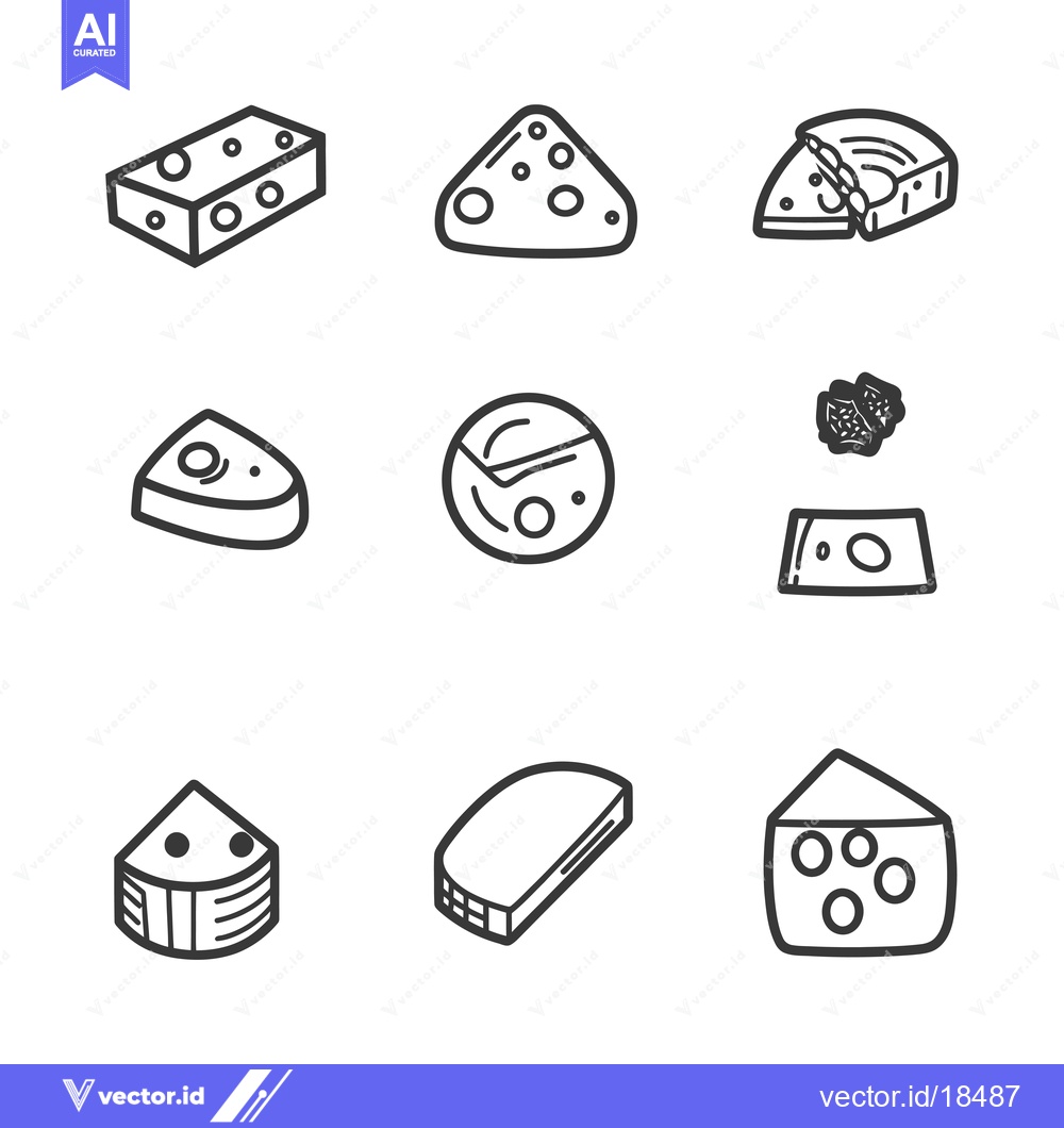Premium Vector of A Set of Hand-Drawn Cheese Icons in Black and White