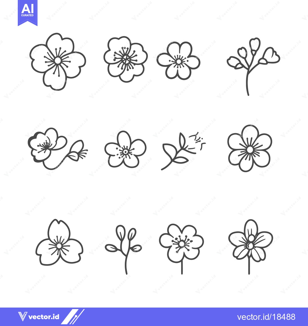 Premium Vector dari A Set of Hand Drawn Flower Illustrations in Black and White