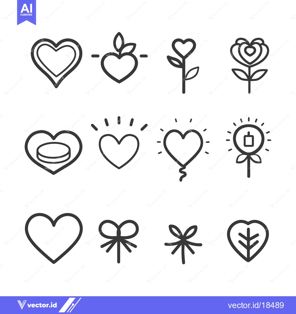 Premium Vector of A Set of Hand-Drawn Heart-Themed Line Icons