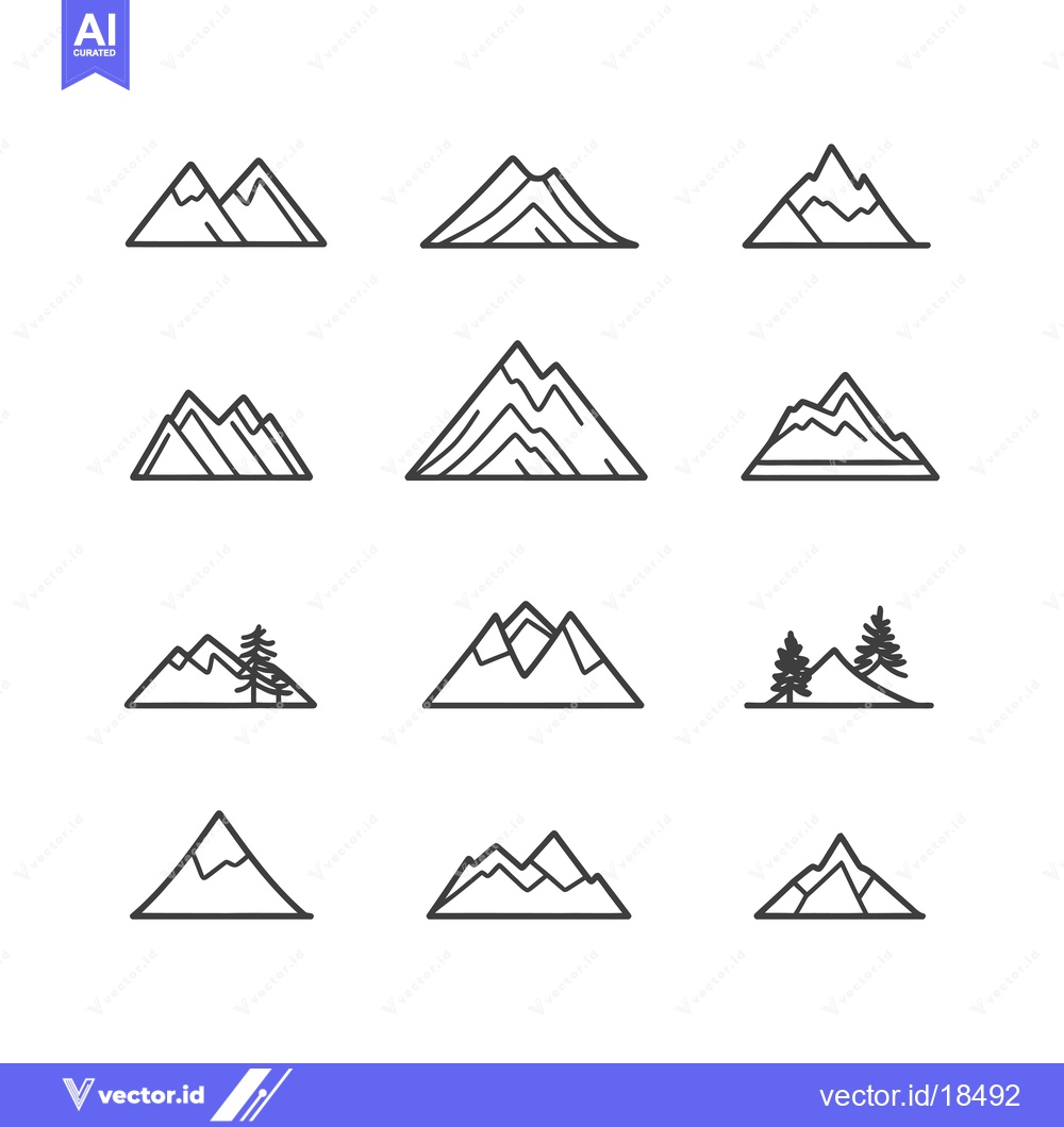 Premium Vector of A Set of Hand-Drawn Mountain Icons in Black and White