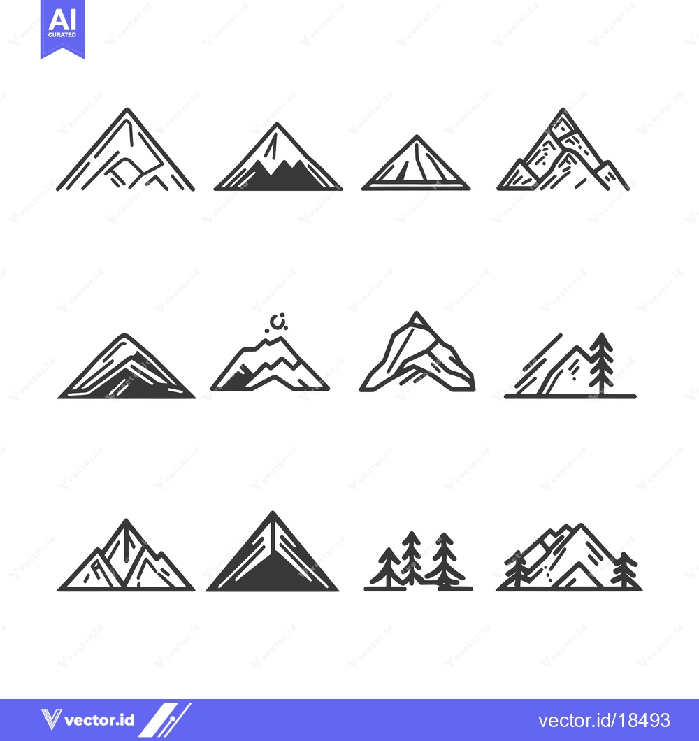 Premium Vector dari A Set of Hand-Drawn Mountain Illustrations