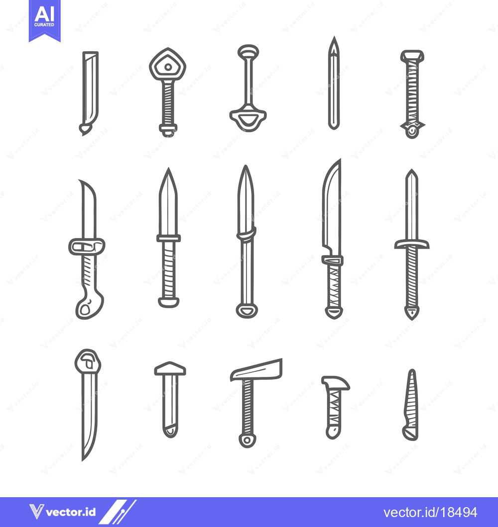 Premium Vector dari A Set of Hand-Drawn Outline Weapon Icons