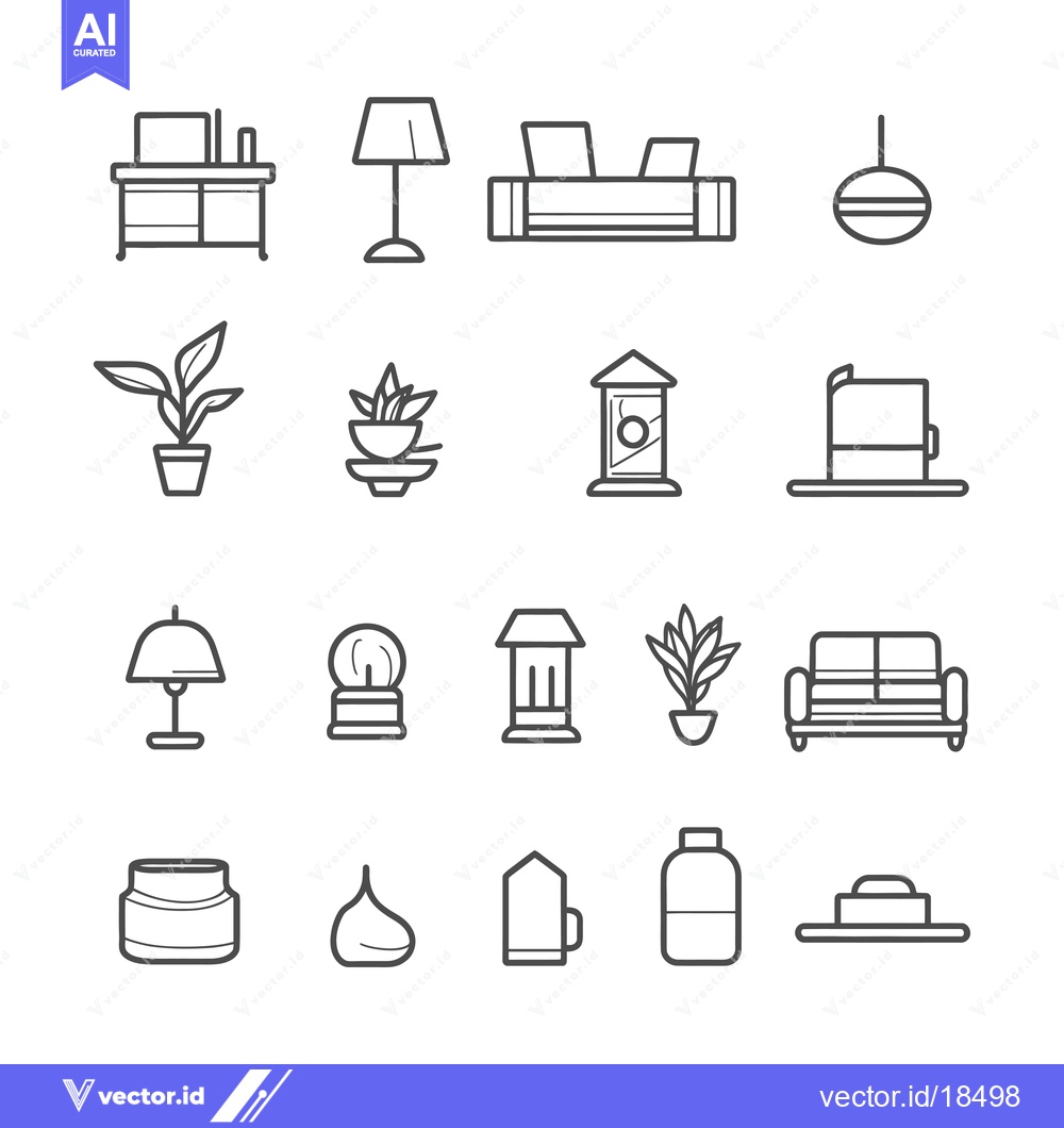 Premium Vector dari A Set of Home and Furniture Icons in Line Style