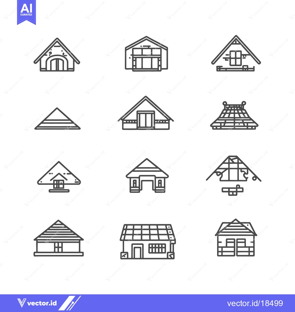 Premium Vector dari A Set of House Outline Icons with Different Roof Designs