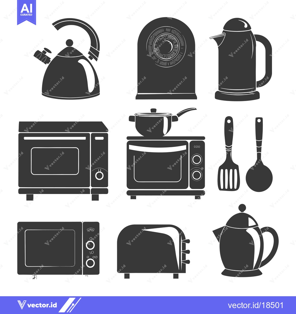 Premium Vector dari A Set of Kitchen Appliances and Utensils in Black Silhouette