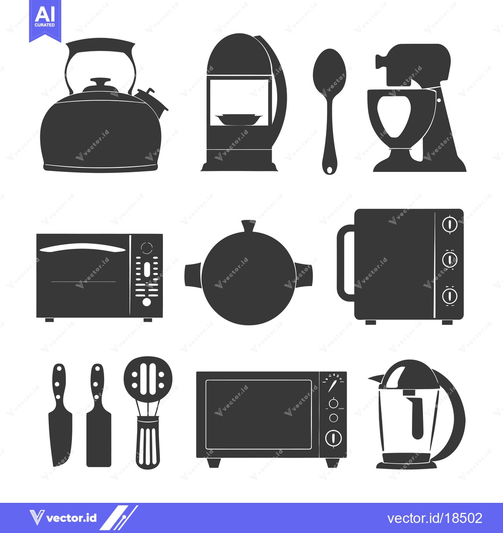 Premium Vector of A Set of Kitchen Appliances in Black Silhouette