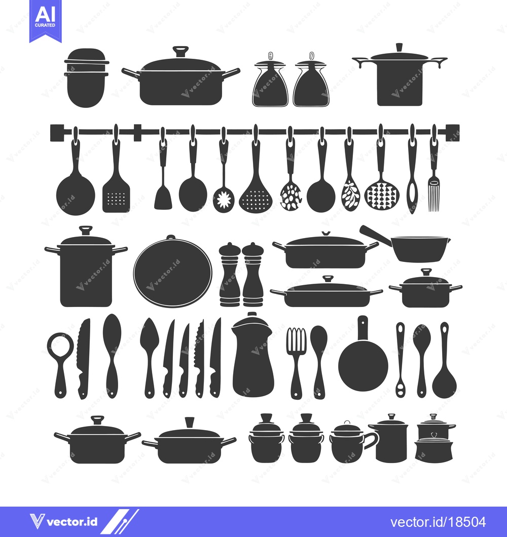 Premium Vector of A Set of Kitchen Utensils and Pots and Pans