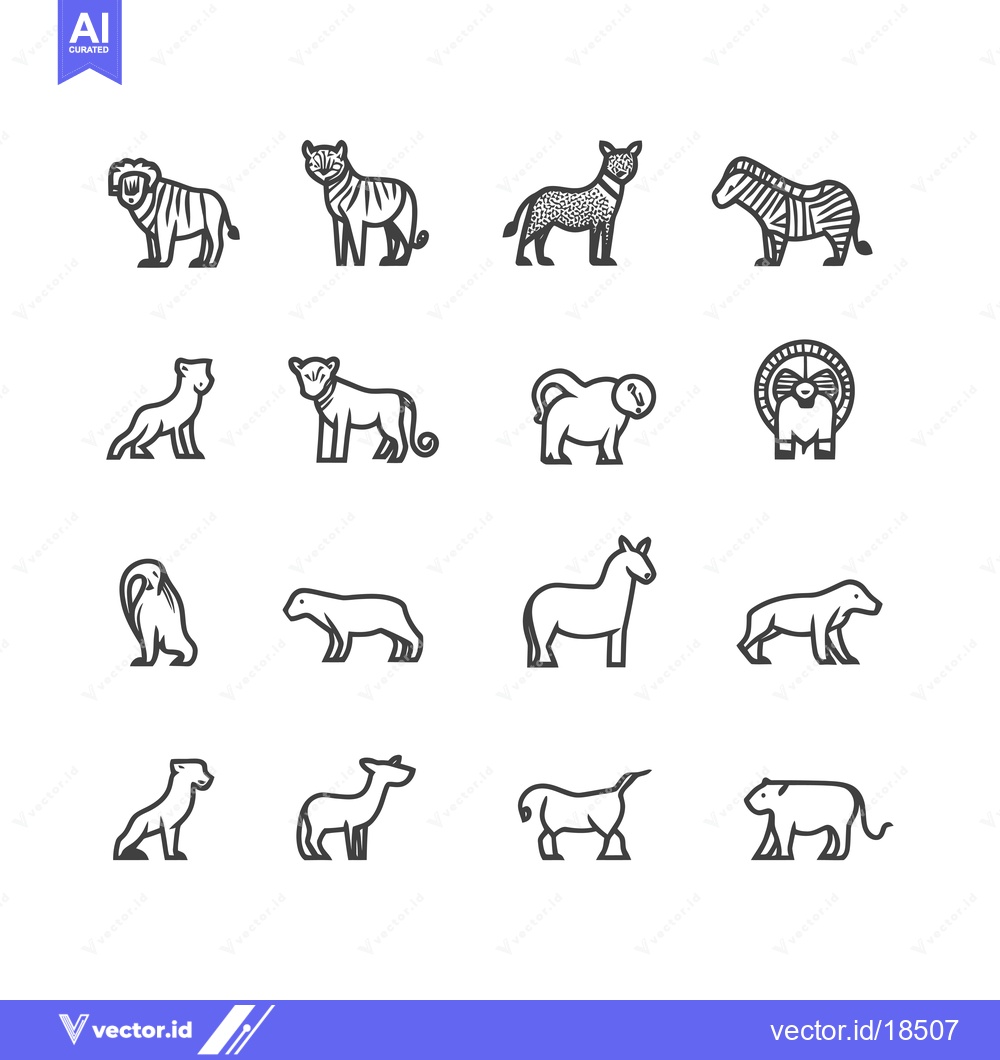 Premium Vector dari A Set of Line Art Animal Icons in Black and White