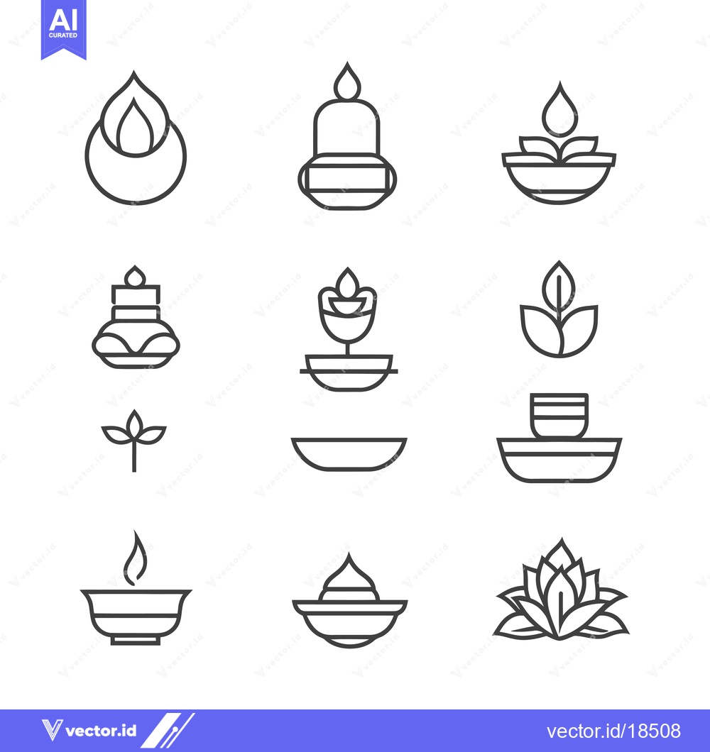 Premium Vector of A Set of Line Art Candle and Flower Icons