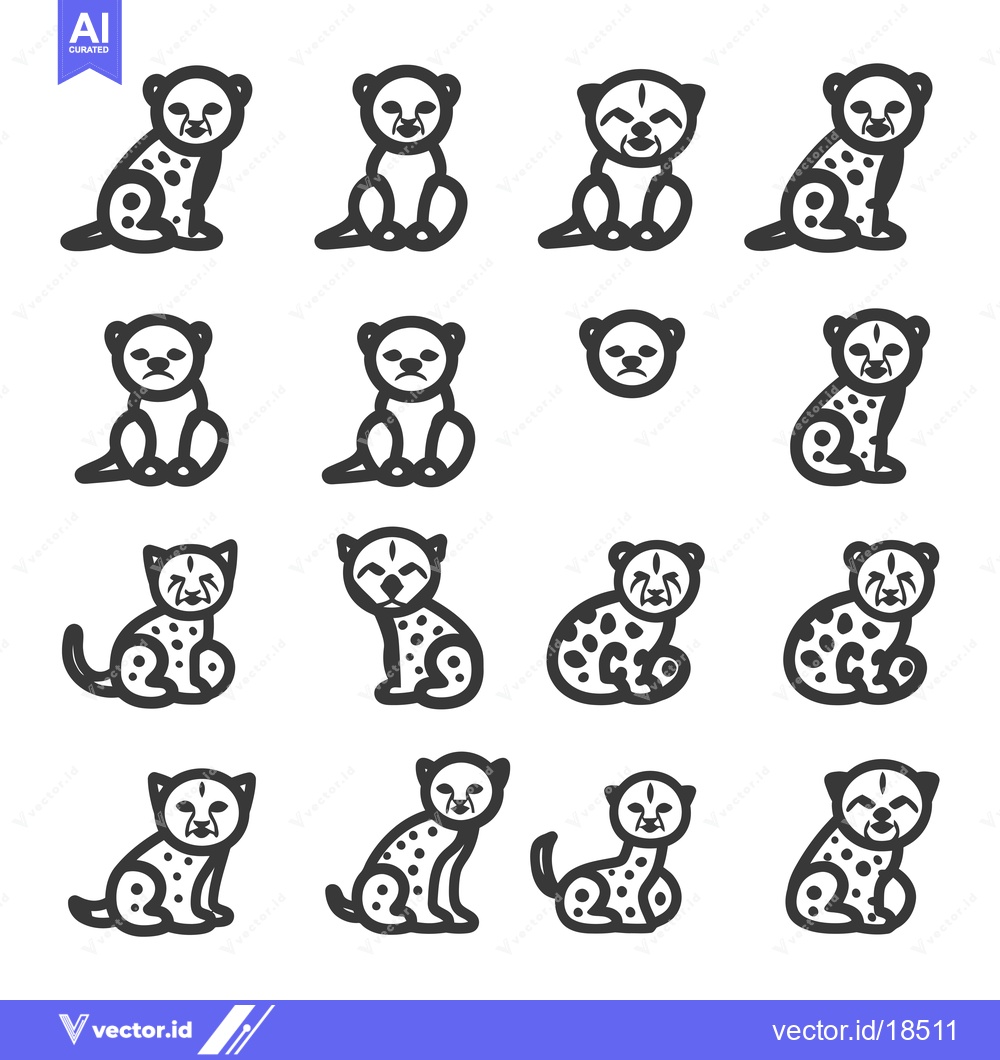 Premium Vector of A Set of Line Art Illustrations Depicting Cheetah Cubs in Various Pose