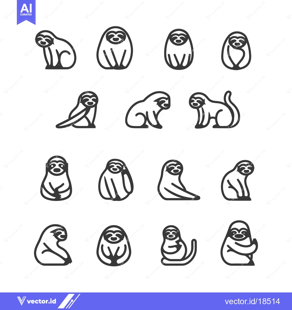 Premium Vector of A Set of Line Art Illustrations Depicting Sloths in Various Poses