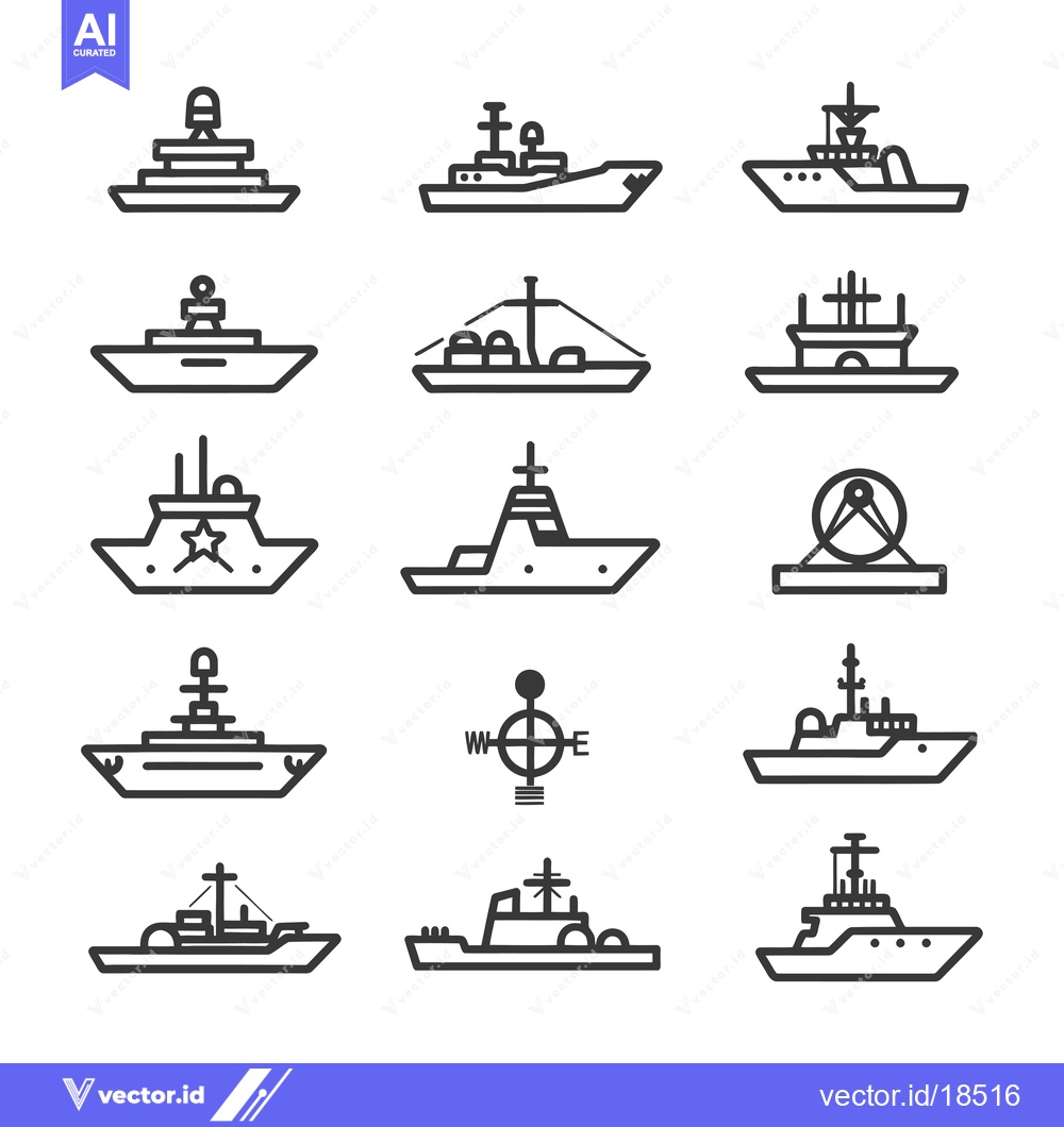 Premium Vector of A Set of Line Art Illustrations Depicting Various Types of Ships