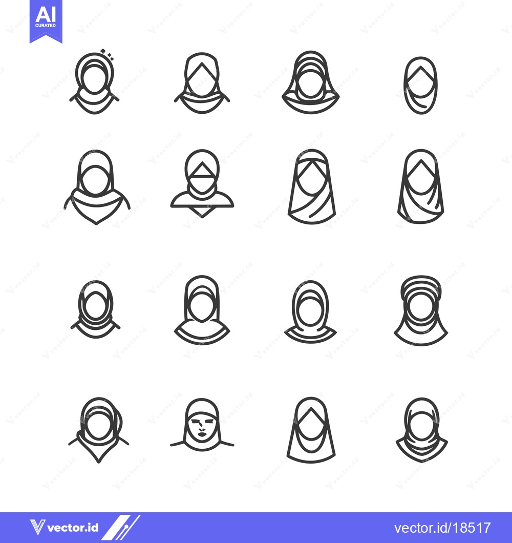 Premium Vector dari A Set of Line Art Illustrations Depicting Women Wearing Hijabs