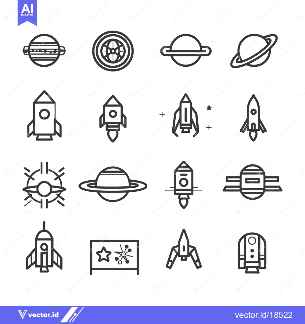Premium Vector of A Set of Line Art Space-Themed Icons