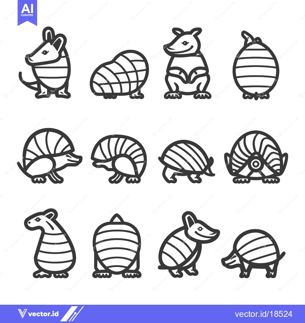 Premium Vector of A Set of Line Drawings Depicting Armadillos in Various Poses