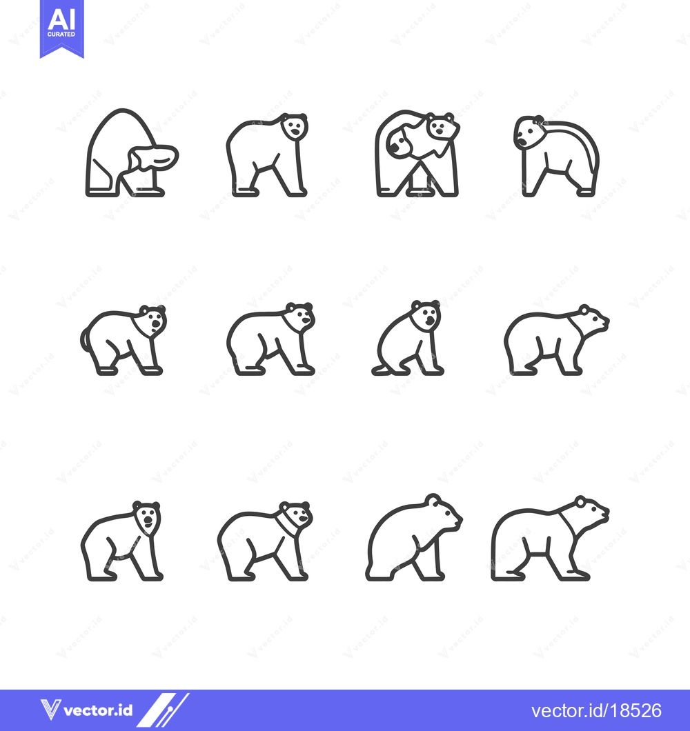 Premium Vector dari A Set of Line Drawings Depicting Different Bear Poses