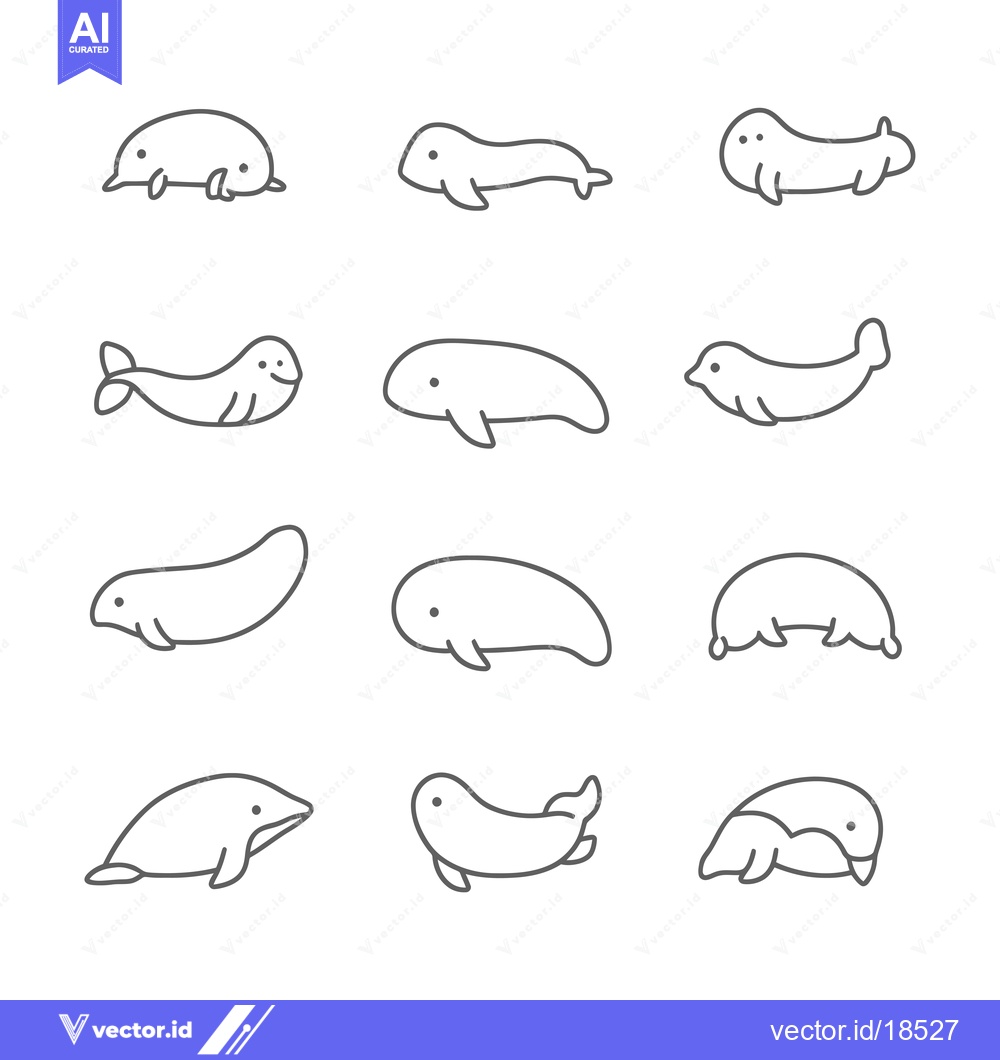 Premium Vector dari A Set of Line Drawings Depicting Different Marine Mammals
