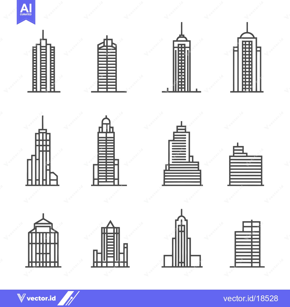 Premium Vector of A Set of Line Drawings Depicting Different Styles of Skyscrapers