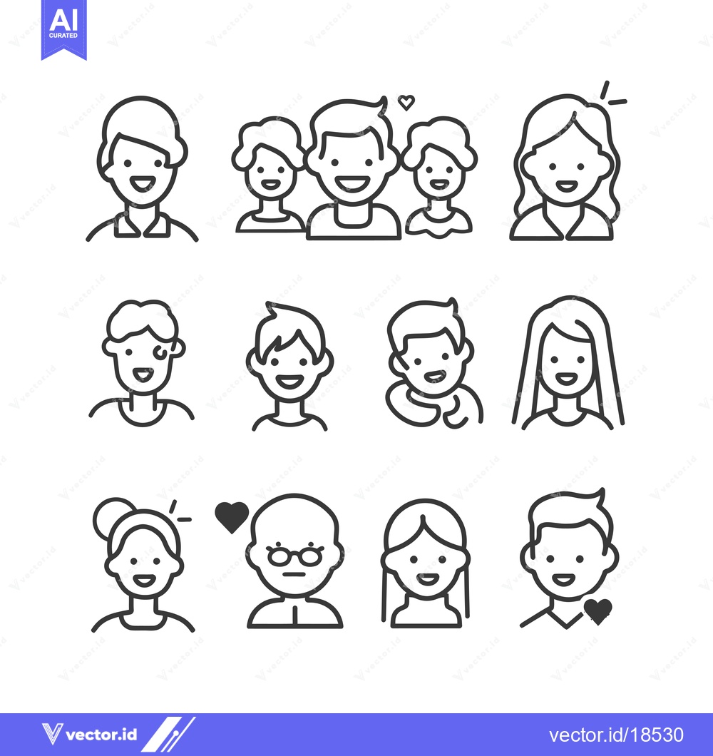 Premium Vector of A Set of Line Drawings Depicting Happy People with Hearts