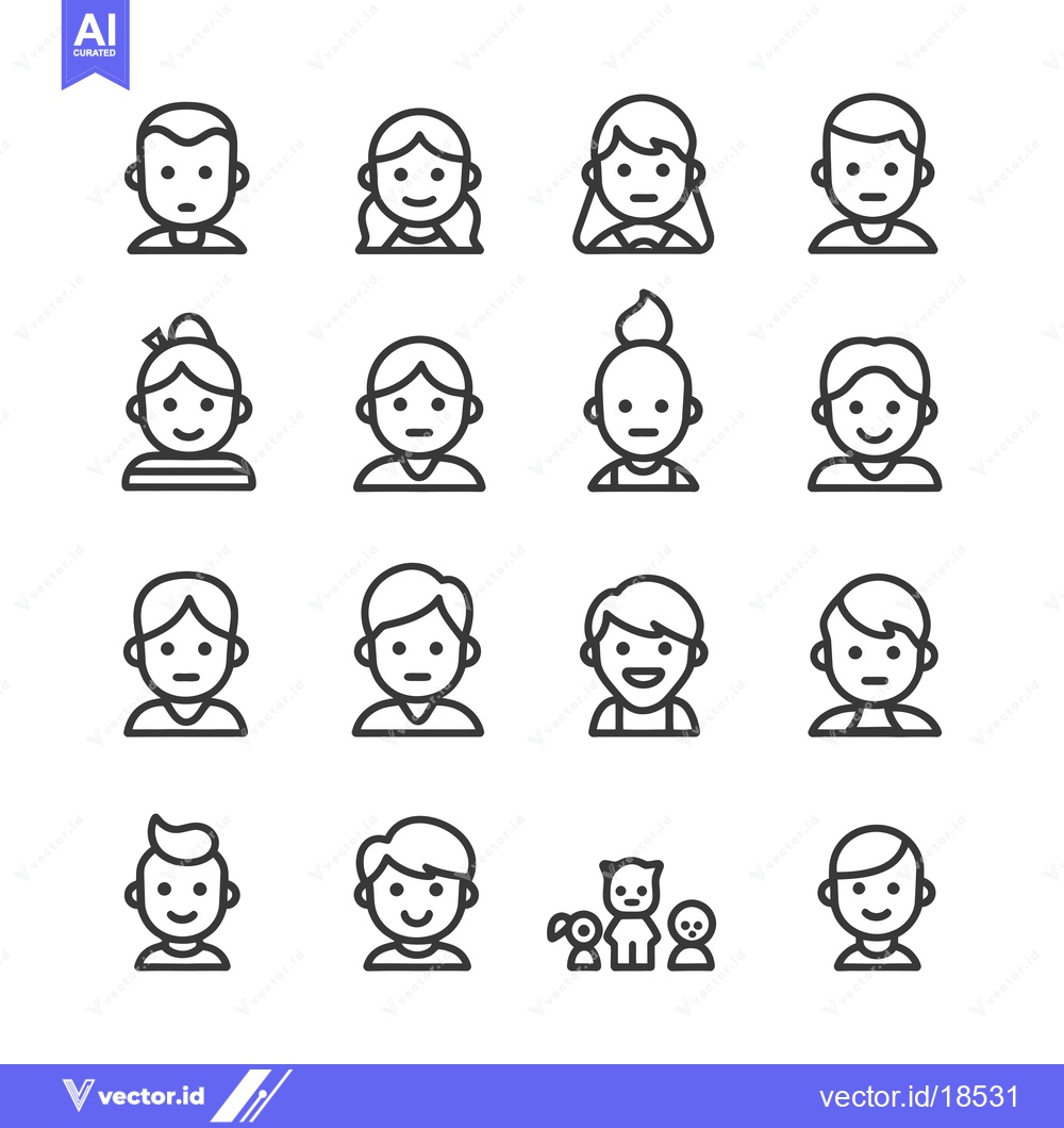 Premium Vector dari A Set of Line Drawings Depicting Human Faces with Various Hairstyles a