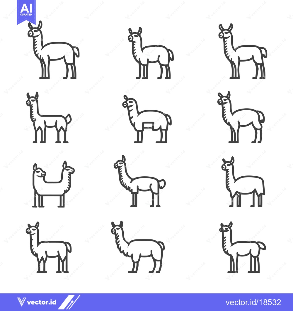 Premium Vector dari A Set of Line Drawings Depicting Llamas in Various Poses