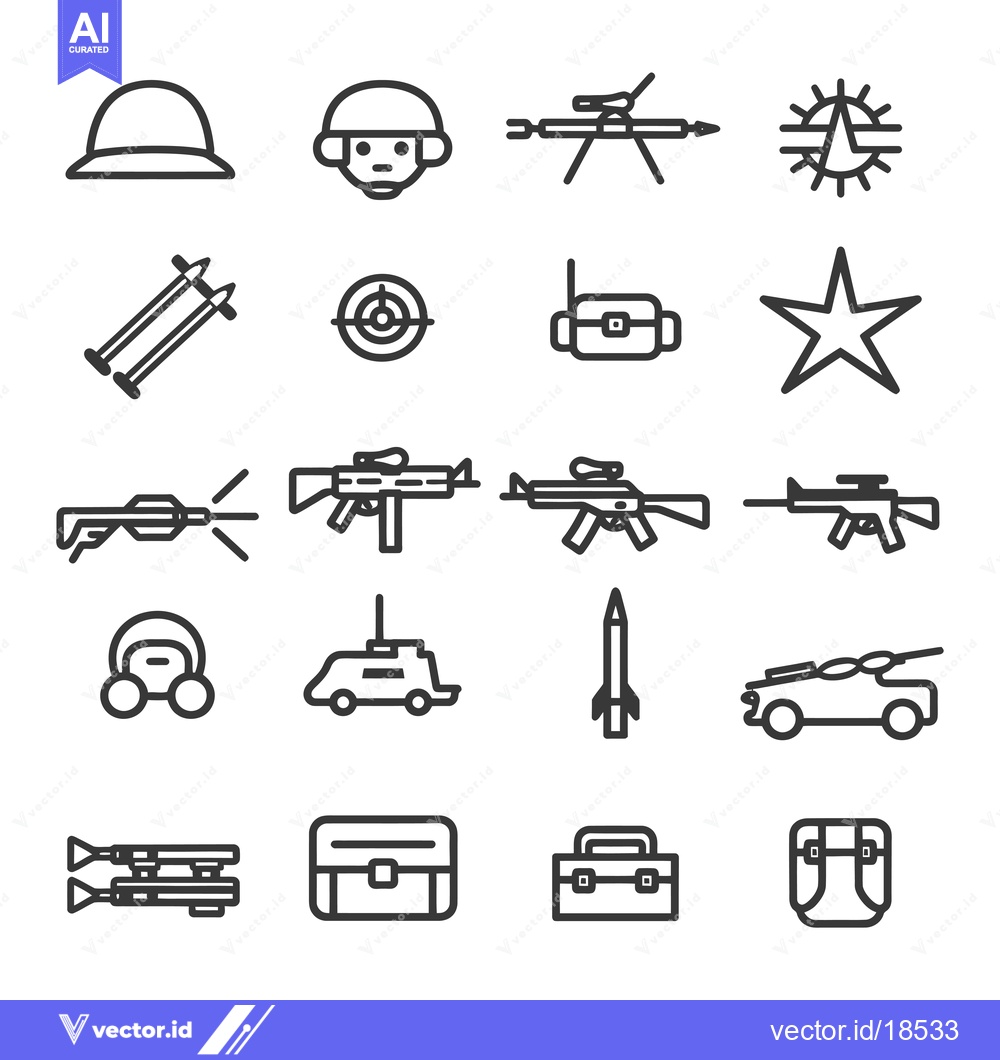 Premium Vector dari A Set of Line Drawings Depicting Military and War-Related Icons