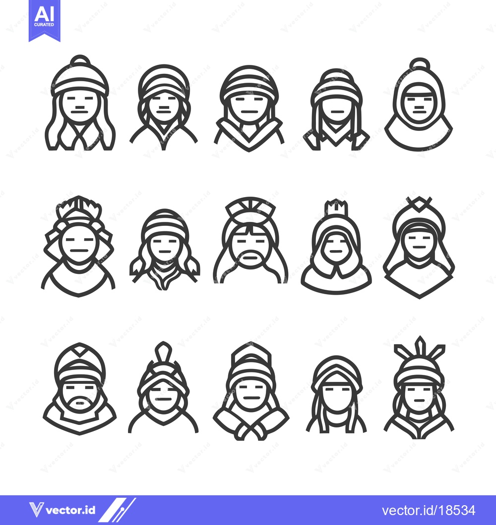 Premium Vector dari A Set of Line Drawings Depicting People Wearing Various Headwear