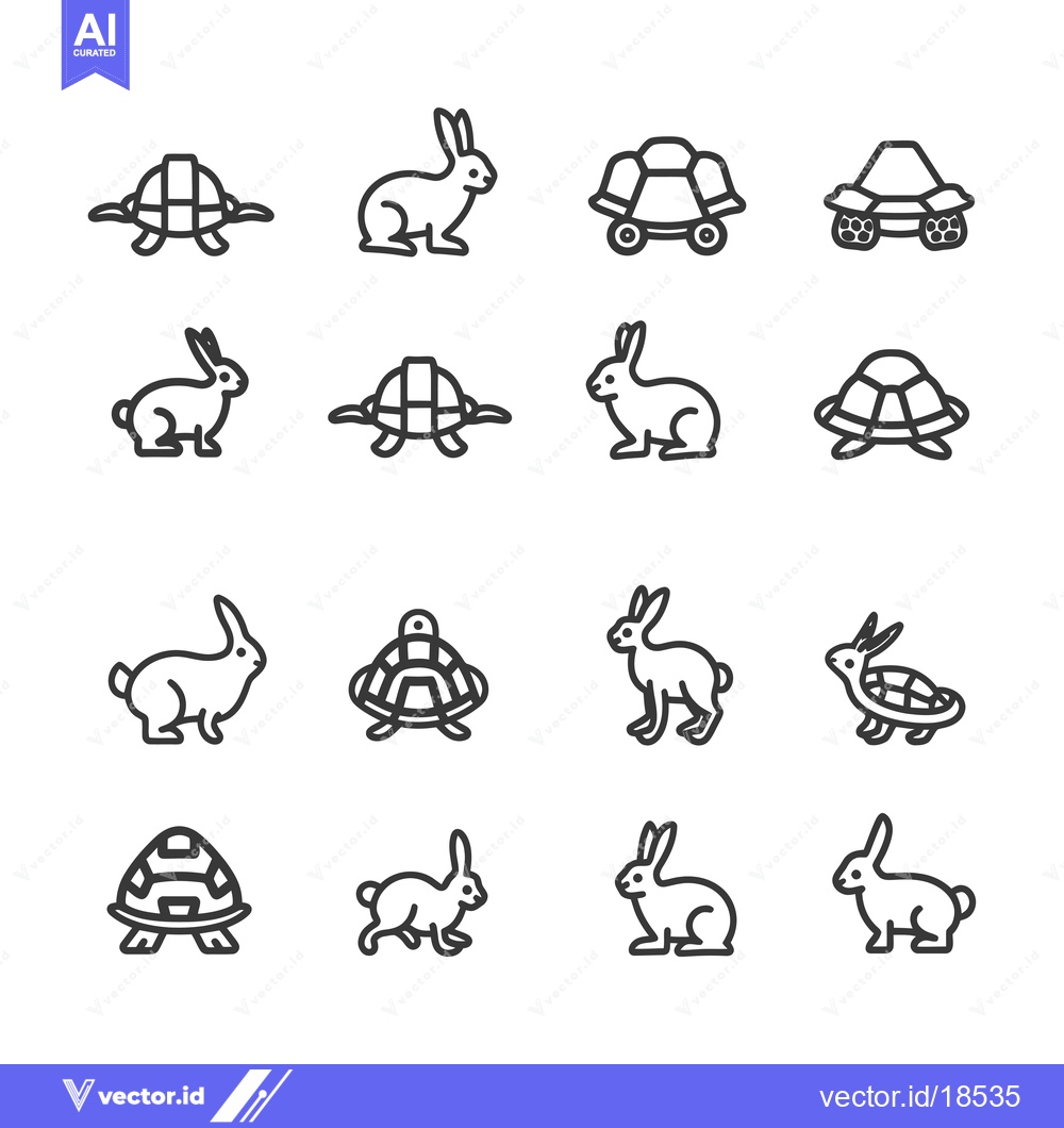 Premium Vector dari A Set of Line Drawings Depicting Rabbits and Turtles