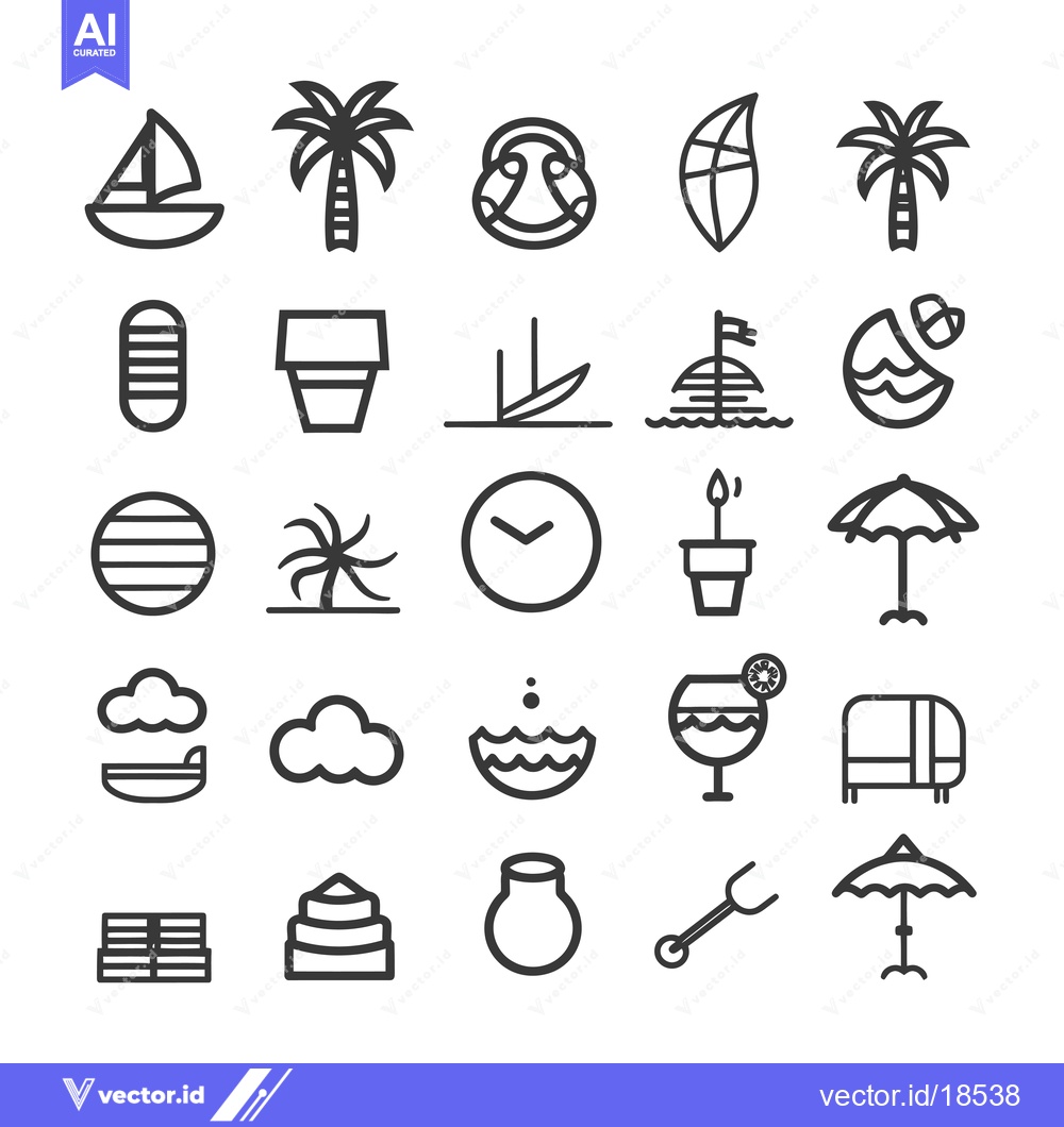 Premium Vector dari A Set of Line Drawings Depicting Summer Vacation Activities and Object