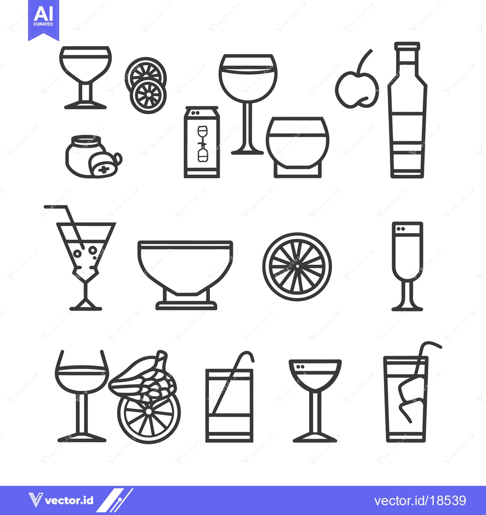 Premium Vector dari A Set of Line Drawings Depicting Various Alcoholic Beverages