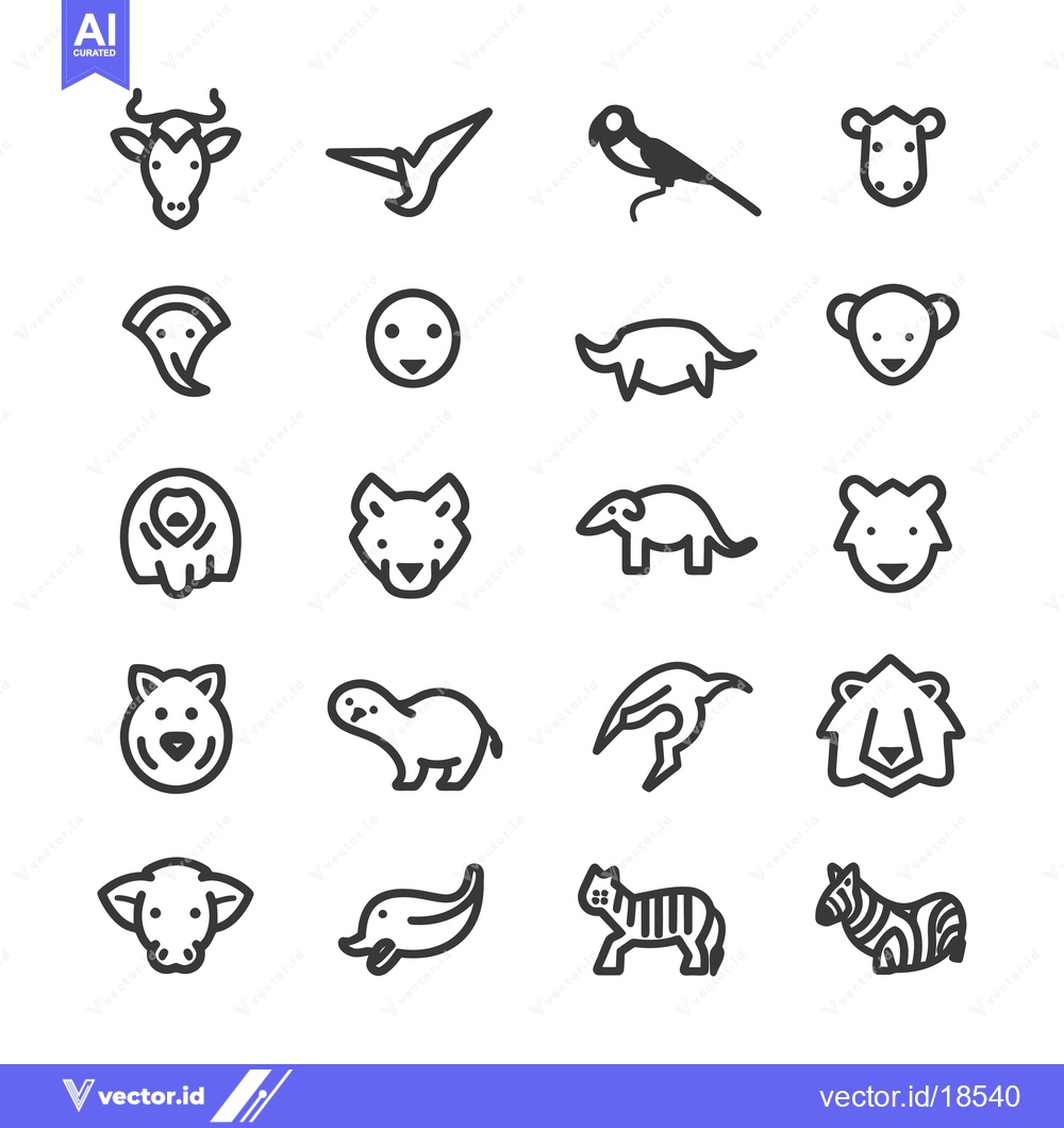 Premium Vector dari A Set of Line Drawings Depicting Various Animals