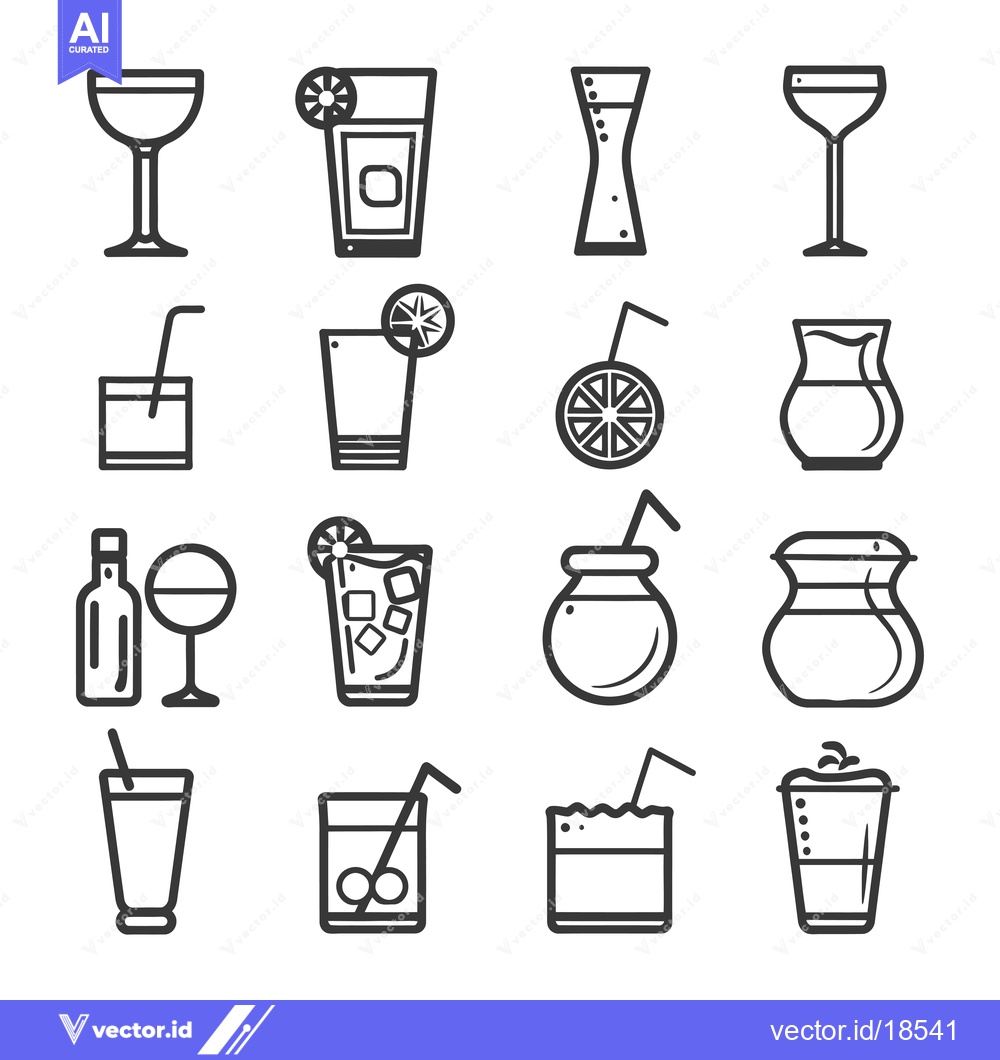 Premium Vector dari A Set of Line Drawings Depicting Various Drinkware and Beverages