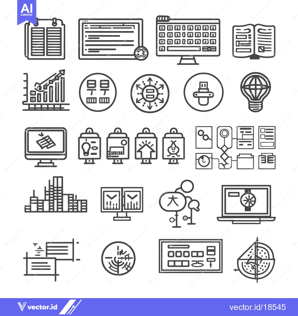 Premium Vector of A Set of Line Drawings Depicting Various Technology and Business Relat