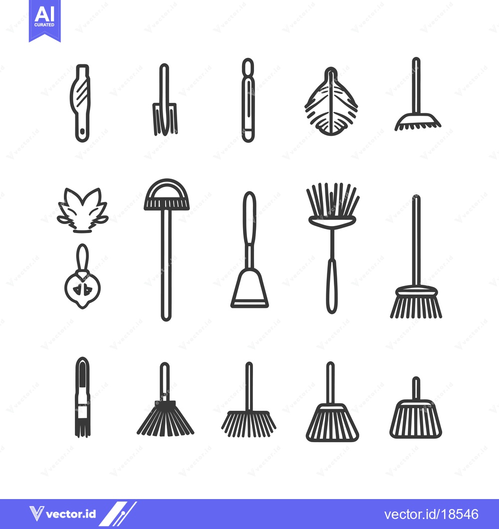 Premium Vector dari A Set of Line Drawings Depicting Various Types of Brooms and Brushes